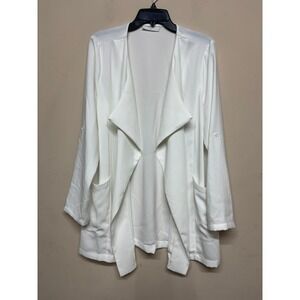 Elodie White Open Front Blazer Size L Lightweight Drape Career Jacket Office